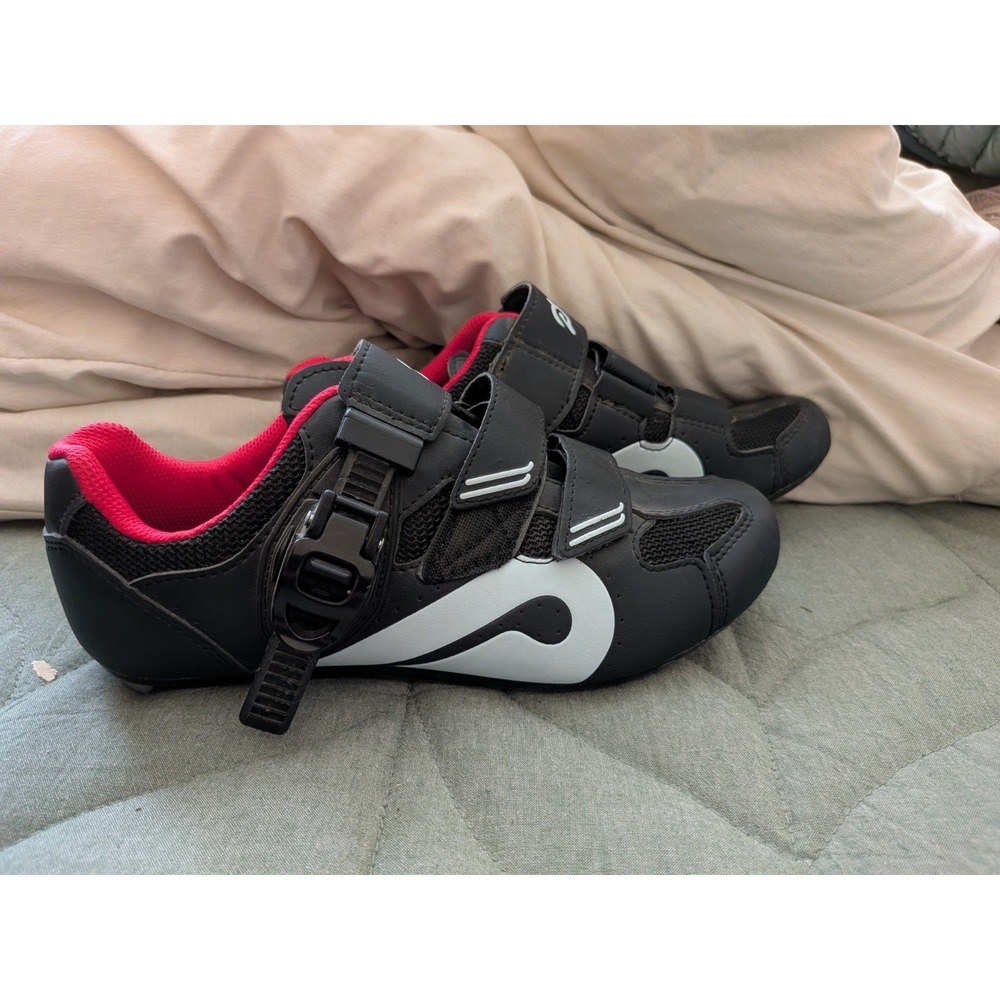 Peloton Cycling Shoes Mens Sz 6.5 Low Top Adjustable Hook & Loop Strap Black Red